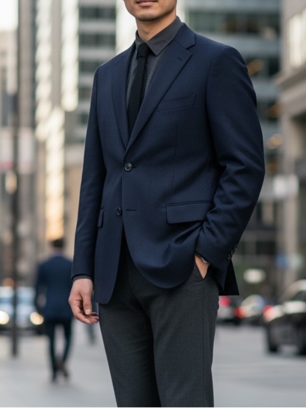 Alexander McQueen 100% Italian Wool Navy Blue Pinstripe Sport Coat Blazer